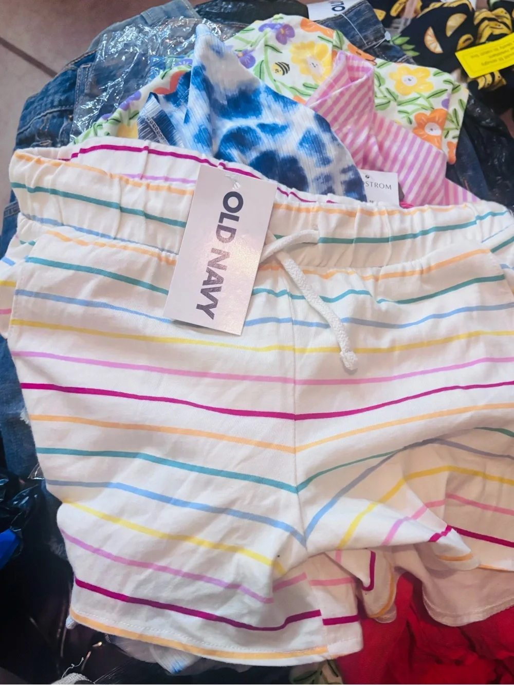Old Navy White Cotton Shorts with Rainbow Stripes